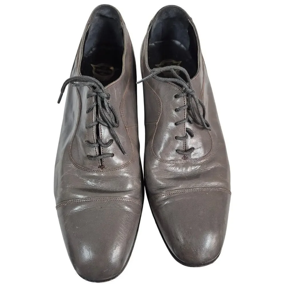 Vtg Florsheim Gray Leather Cap Toe Dress Shoe Flexible Insole Laceup Sz 11.5